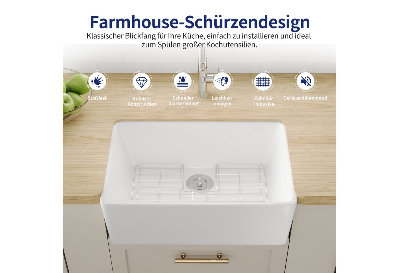 DeerValley Küchenspüle DeerValley Küchenspüle, 408/605 cm, Hochtemperaturgebrannte Keramik, extrem widerstandsfähig und langlebig, (Komplettset, Spüle mit Edels – Bild 4 von 5