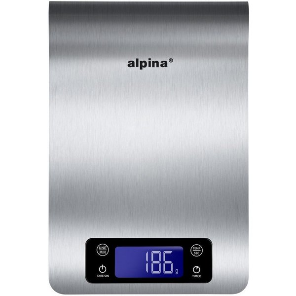 Alpina Küchenwaage alpina Digitale Küchenwaage 5kg LCD-Display aus Edelstahl, (1x Küchenwaage)