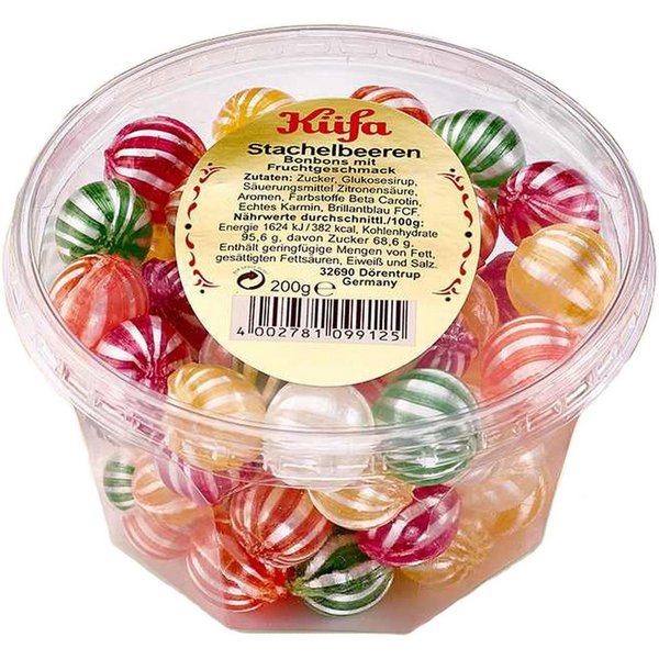 KUEFA Süßigkeit, Küfa Stachelbeeren fruchtig bunte Fruchtbonbons 5fach sortiert 200g