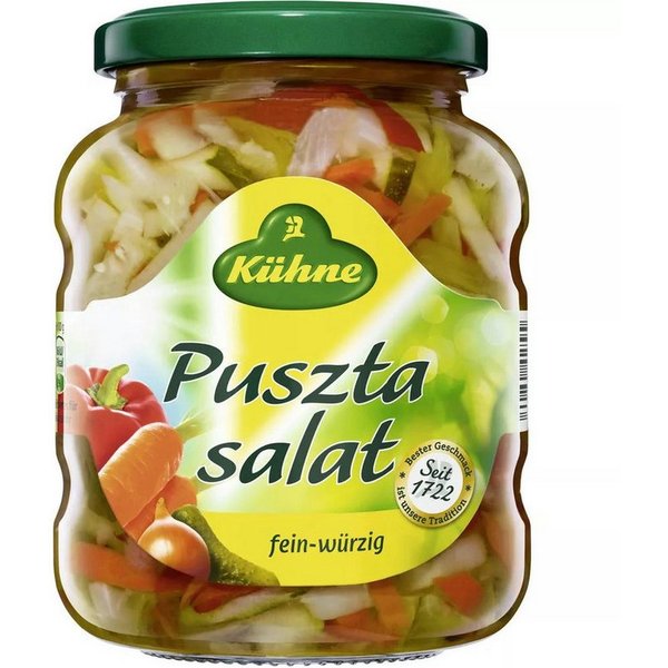 Kühne Gemüsekonserve, Kühne Puszta Salat Gemüse im Glas fein würzig im Geschmack 370g
