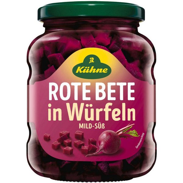 Kühne Gemüsekonserve, Kühne Rote Beete in Würfel mild süß Abtropfgewicht 220g Glas 330g