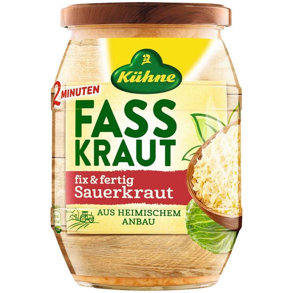Kühne Gemüsekonserve, Kühne Fasskraut Fix und Fertig in 2 Minuten fertig Sauerkraut 680g