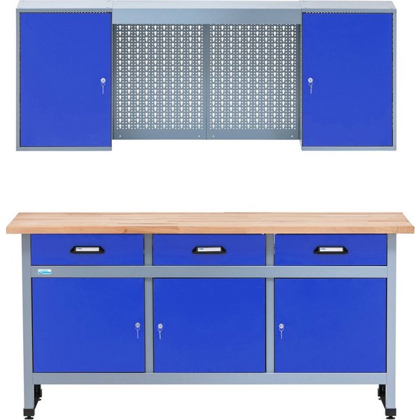 KÜPPER Werkstatt-Set 70421, 170 cm breit, Werkbank, Hängeschrank, massive 30 mm Buchenarbeitsplatte