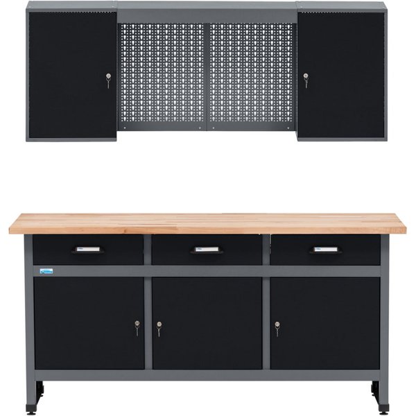 KÜPPER Werkstatt-Set 70421, 170 cm breit, Werkbank, Hängeschrank, massive 30 mm Buchenarbeitsplatte