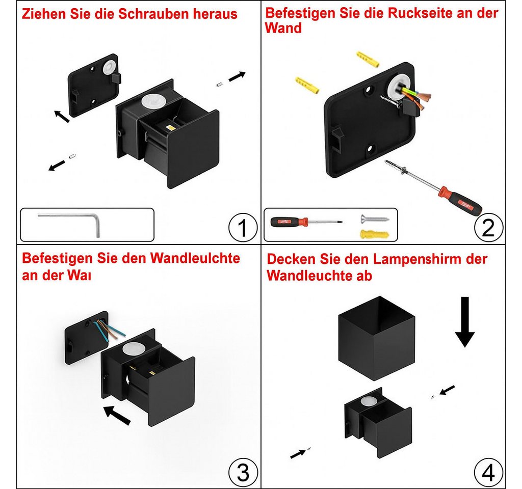 KUKAK LED Außen-Wandleuchte, LED fest integriert, Warmweiß, einstellbarer Lichtstrahl, Bewegungsmelder, 4000K – Bild 5 von 5