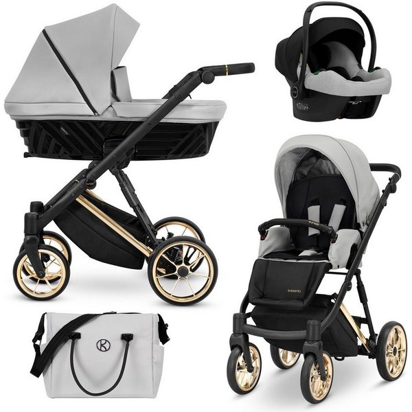 KUNERT Kombi-Kinderwagen Ivento Premium 3in1 Kinderwagen mit Goldrahmen und Zubehör, 2in1-Set mit Tragetasche und Sportsitz