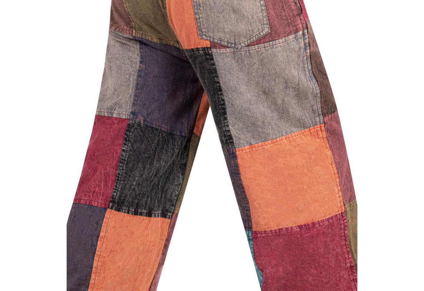 KUNST UND MAGIE Cargohose Bunt Patchwork Freizeit Hose Stonewashed-Unisex Hippie Goa Hose Boho – Bild 4 von 4