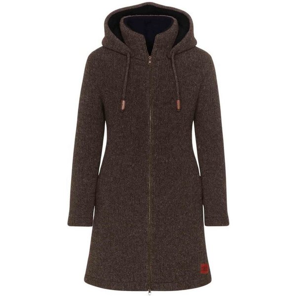 KUNST UND MAGIE Longstrickjacke Klassische Strickjacke Kurzmantel Wolle + Fleecefutter Kapuze Boho