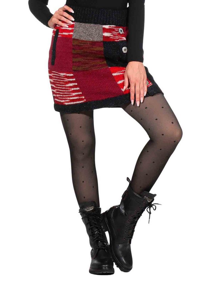 KUNST UND MAGIE Strickrock Bunter Patchwork Strickrock kurz + klassisches Muster Wolle gefüttert – Bild 2 von 5