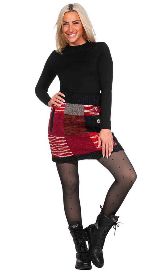 KUNST UND MAGIE Strickrock Bunter Patchwork Strickrock kurz + klassisches Muster Wolle gefüttert – Bild 3 von 5