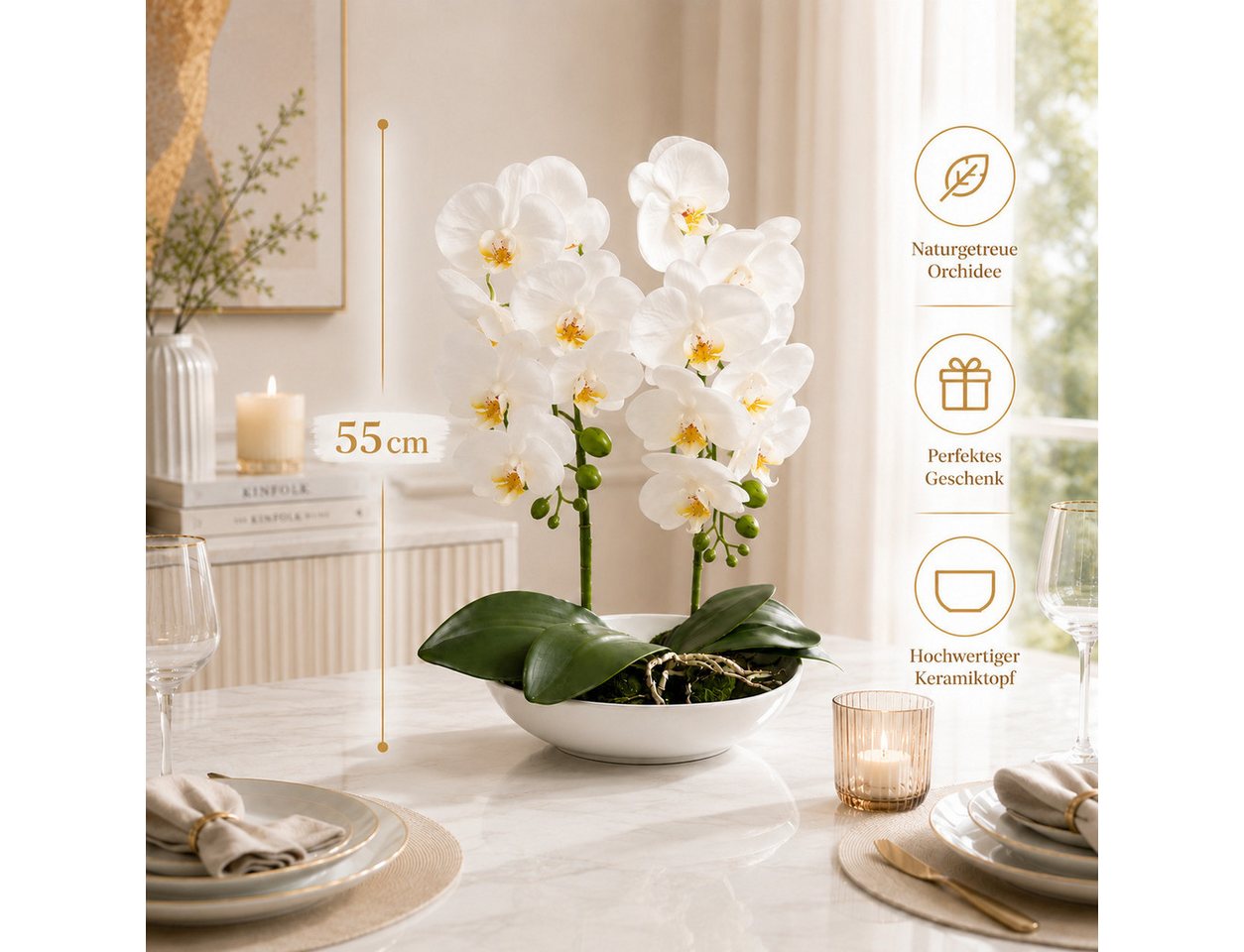 Kunstorchidee PASCH® Orchidee künstlich wie echt in Hochglanz-Keramiktopf Orchidee, PASCH, Hochglanz Keramiktopf – Bild 3 von 5