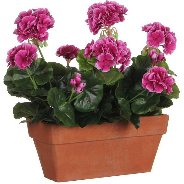 Kunstpflanze Mica Decorations Geranium violett in Balkonkaste terra - l29xb13xh40cm, Mica Decorations, Höhe 40 cm