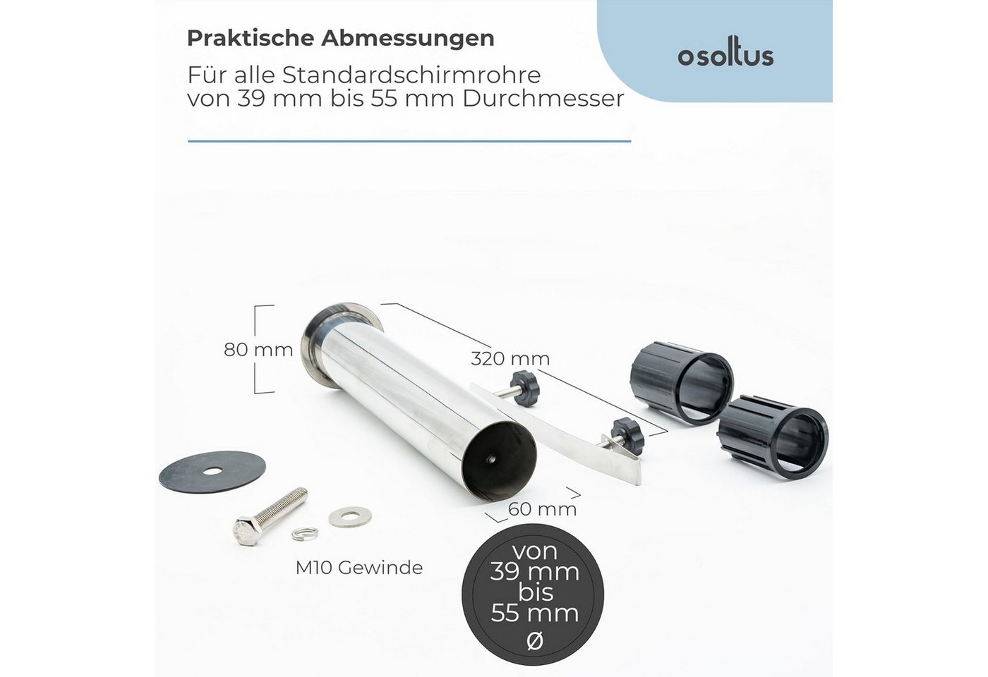 osoltus Kunststoffschirmständer osoltus Edelstahl Universal Standrohr zu Granit Schirmständer 30/40kg – Bild 3 von 5