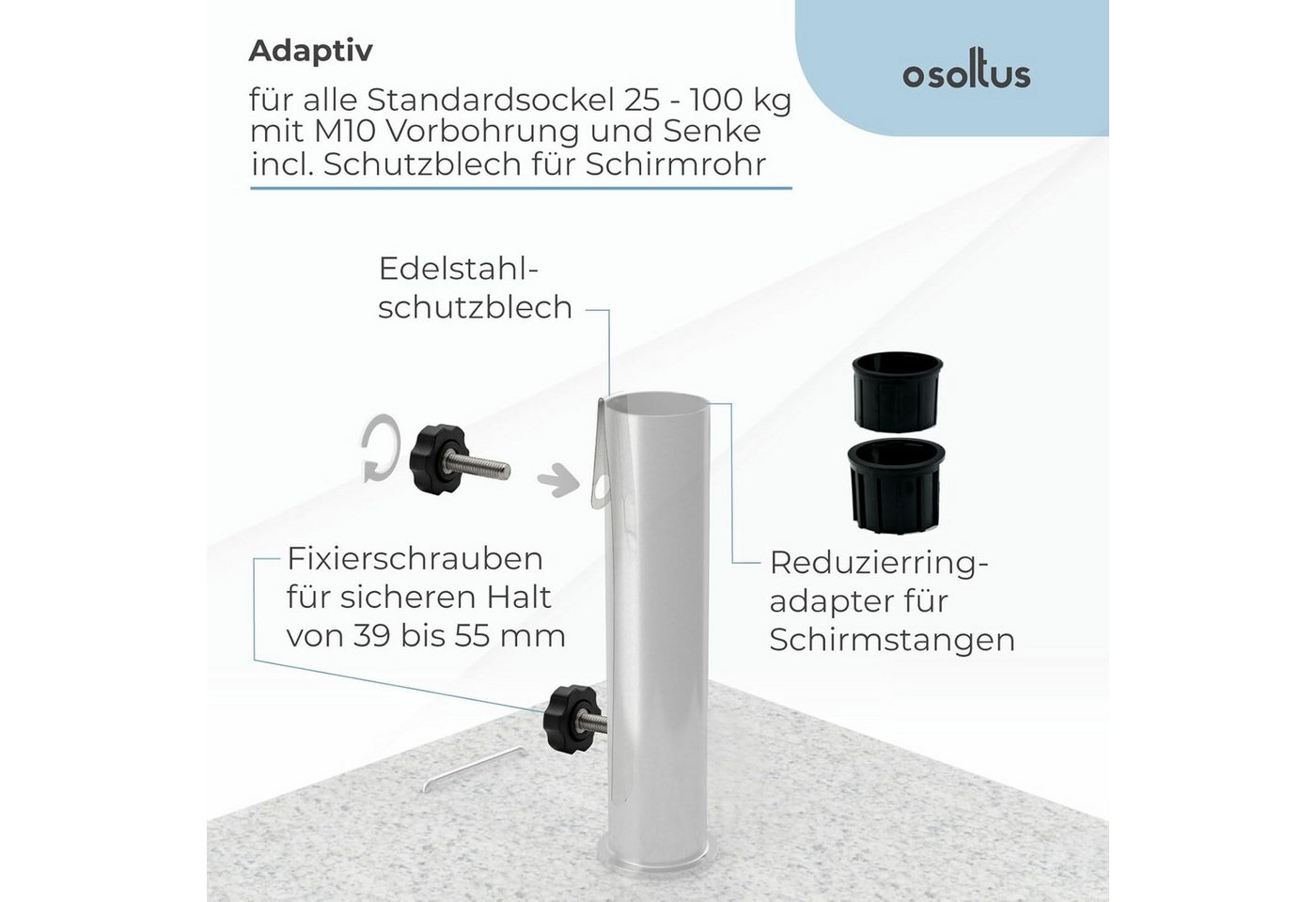 osoltus Kunststoffschirmständer osoltus Edelstahl Universal Standrohr zu Granit Schirmständer 30/40kg – Bild 4 von 5