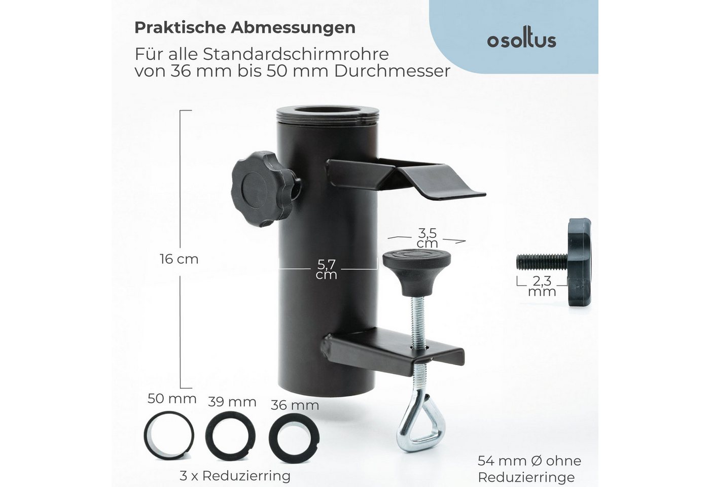 osoltus Kunststoffschirmständer osoltus Sonnenschirmhalter Balkongeländer Klemmsystem Schraube Schwarz – Bild 3 von 5