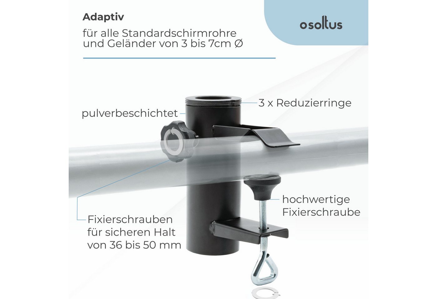 osoltus Kunststoffschirmständer osoltus Sonnenschirmhalter Balkongeländer Klemmsystem Schraube Schwarz – Bild 5 von 5