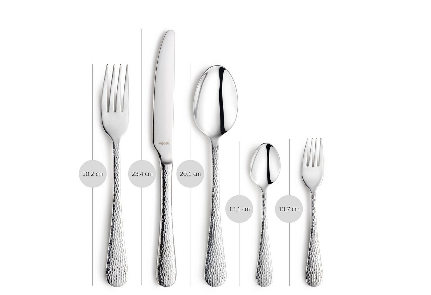 Kuppels Besteck-Set CRYSTAL (30-tlg), 6 Personen, Edelstahl Rostfrei 18/0, spülmaschinenfest, gehämmerte Oberfläche – Bild 5 von 5
