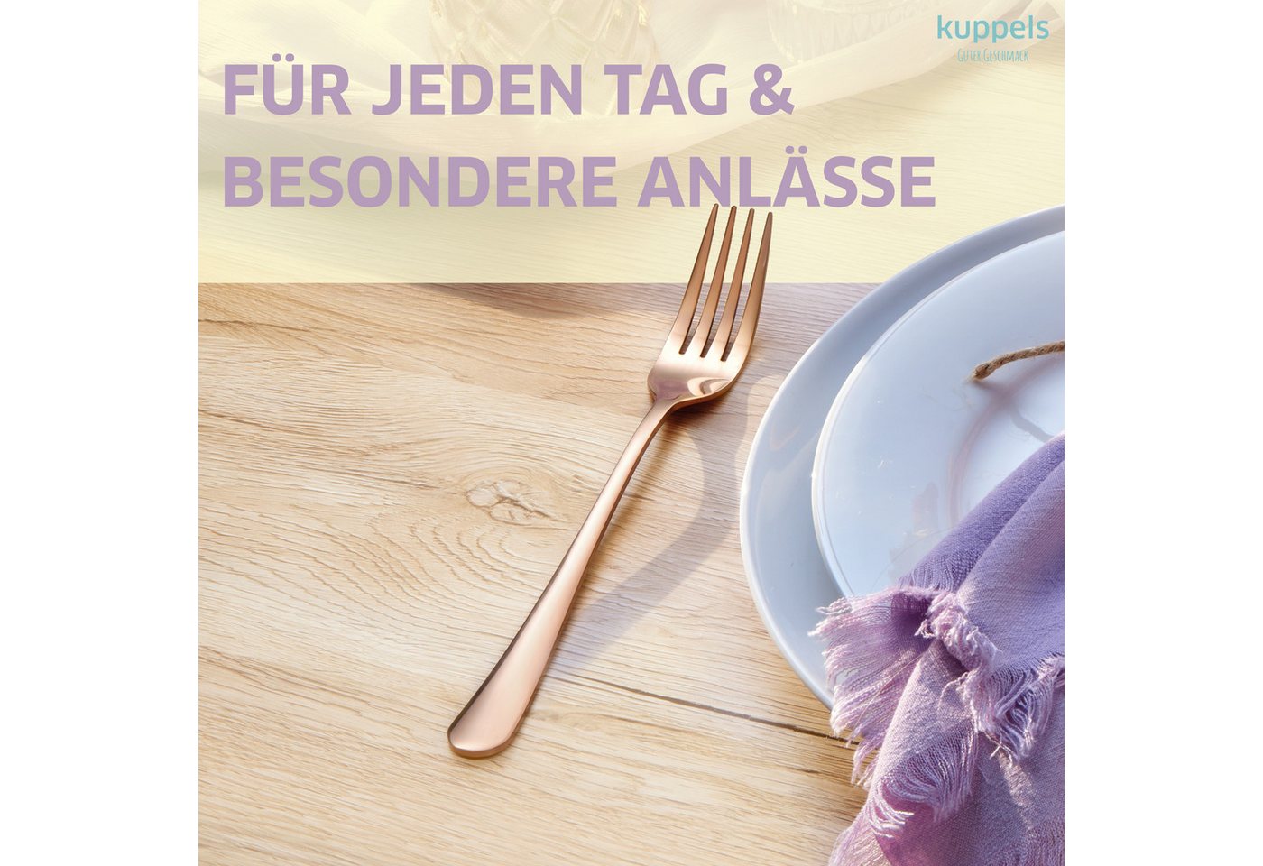 Kuppels Besteck-Set DELIA (30-tlg), 6 Personen, Edelstahl Rostfrei 18/0, Handreinigung empfohlen, roséfarbener PVD Veredelung, hochglanzpoliert – Bild 3 von 5