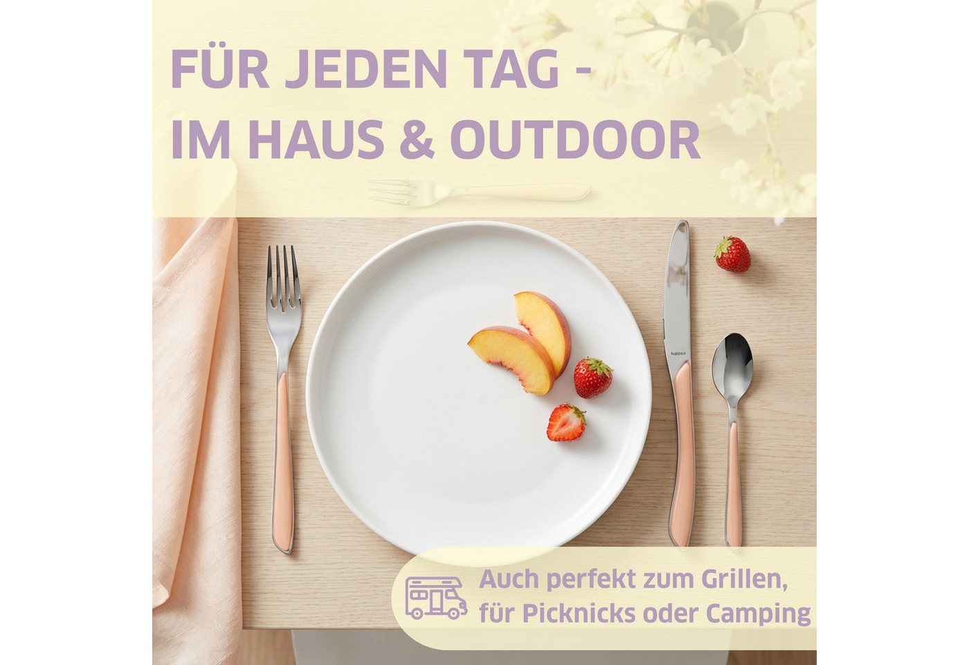 Kuppels Besteck-Set PRISMA (24-tlg), 6 Personen, Edelstahl Rostfrei 18/0, spülmaschinenfest, in apricot, hochglanzpoliert – Bild 2 von 5