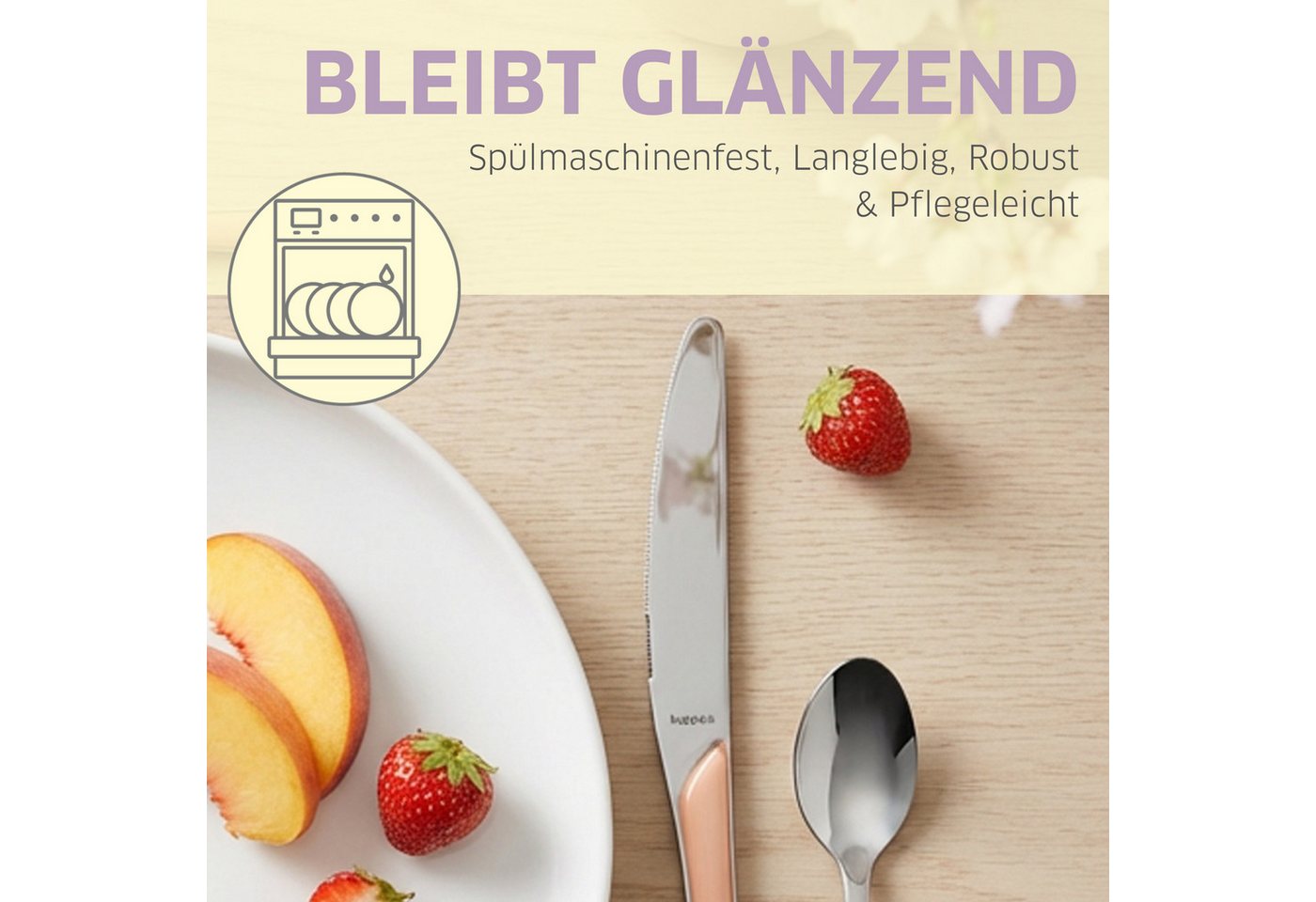 Kuppels Besteck-Set PRISMA (24-tlg), 6 Personen, Edelstahl Rostfrei 18/0, spülmaschinenfest, in apricot, hochglanzpoliert – Bild 3 von 5