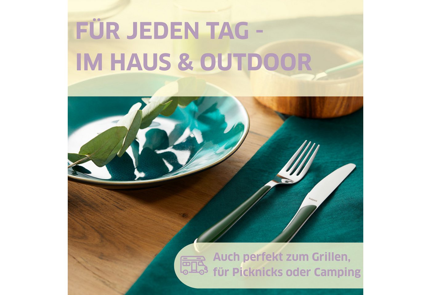 Kuppels Besteck-Set PRISMA (24-tlg), 6 Personen, Edelstahl Rostfrei 18/0, spülmaschinenfest, in tannengrün, mattiert – Bild 2 von 5