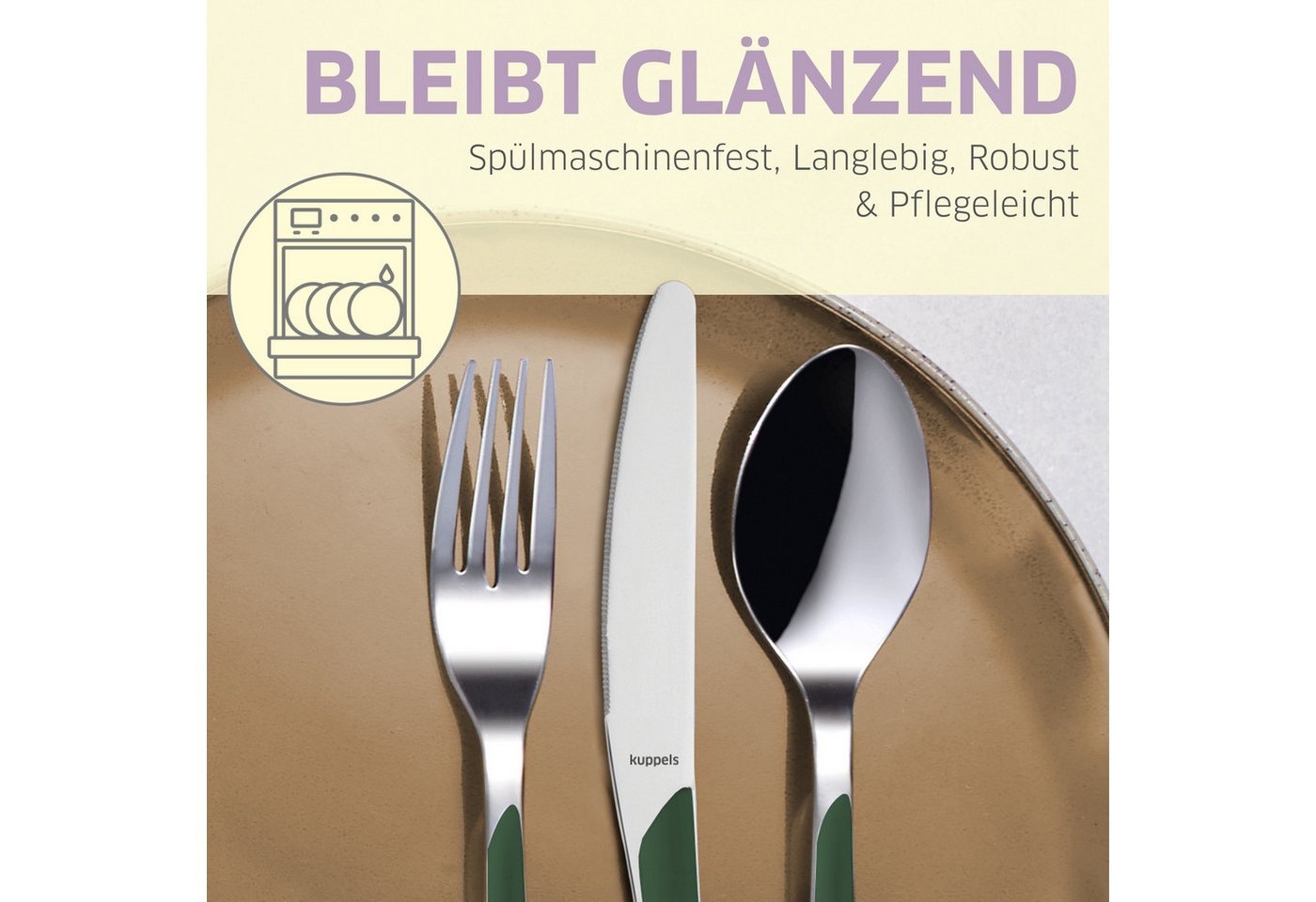 Kuppels Besteck-Set PRISMA (24-tlg), 6 Personen, Edelstahl Rostfrei 18/0, spülmaschinenfest, in tannengrün, mattiert – Bild 3 von 5