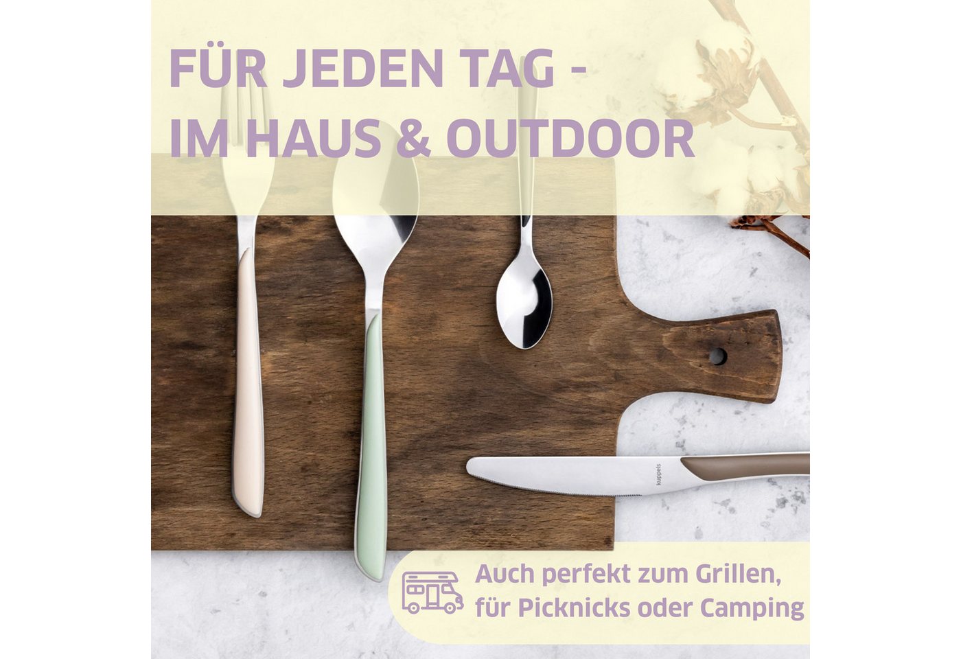 Kuppels Besteck-Set PRISMA (24-tlg), 6 Personen, Edelstahl Rostfrei 18/0, spülmaschinenfest, in dunkelgrau, hochglanzpoliert – Bild 2 von 5