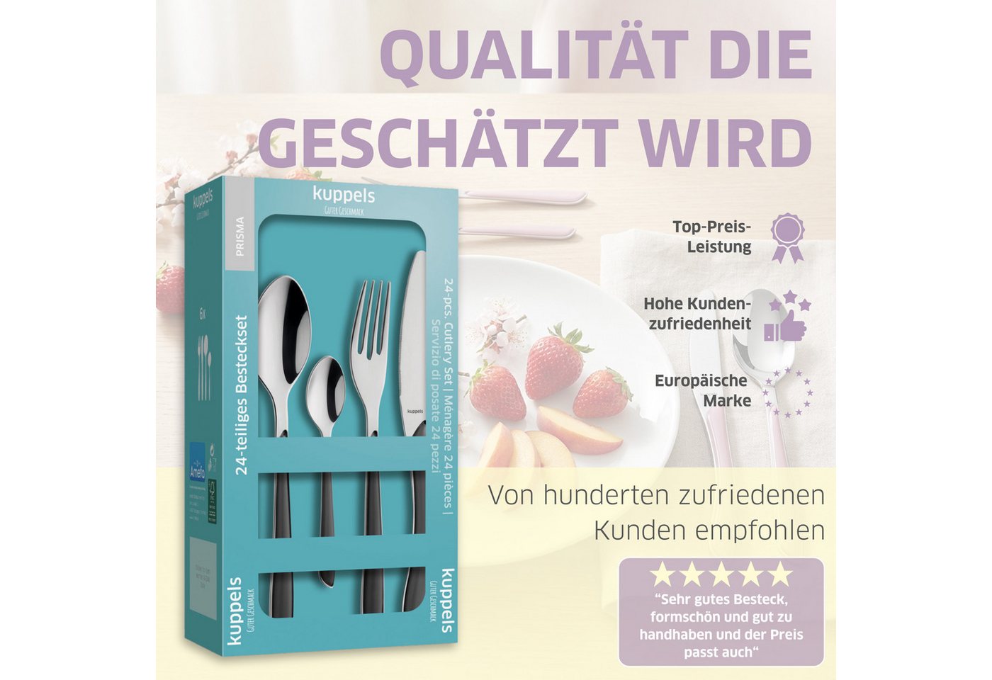 Kuppels Besteck-Set PRISMA (24-tlg), 6 Personen, Edelstahl Rostfrei 18/0, spülmaschinenfest, in schiefergrau, mattiert – Bild 4 von 5