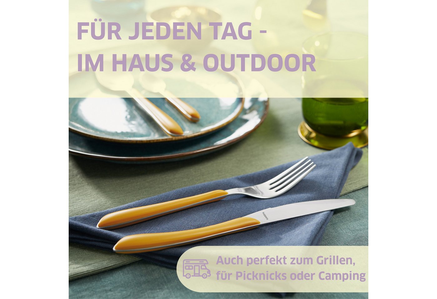 Kuppels Besteck-Set PRISMA (24-tlg), 6 Personen, Edelstahl Rostfrei 18/0, spülmaschinenfest, in senfgelb, mattiert – Bild 2 von 5