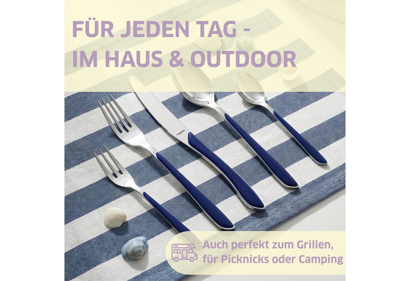 Kuppels Besteck-Set PRISMA (44-tlg), 6 Personen, Edelstahl Rostfrei 18/0, spülmaschinenfest, in indigoblau, mattiert – Bild 2 von 5