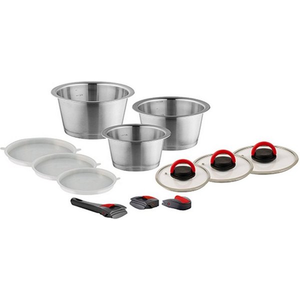 Kuppels Topf-Set QUICK CLACK PRO, Edelstahl 18/10 (Kochgeschirr, Campinggeschirr, Je 3 Basistöpfe, Griffe, Topf- und Frischhaltedeckel), mit abnehmbaren, austau