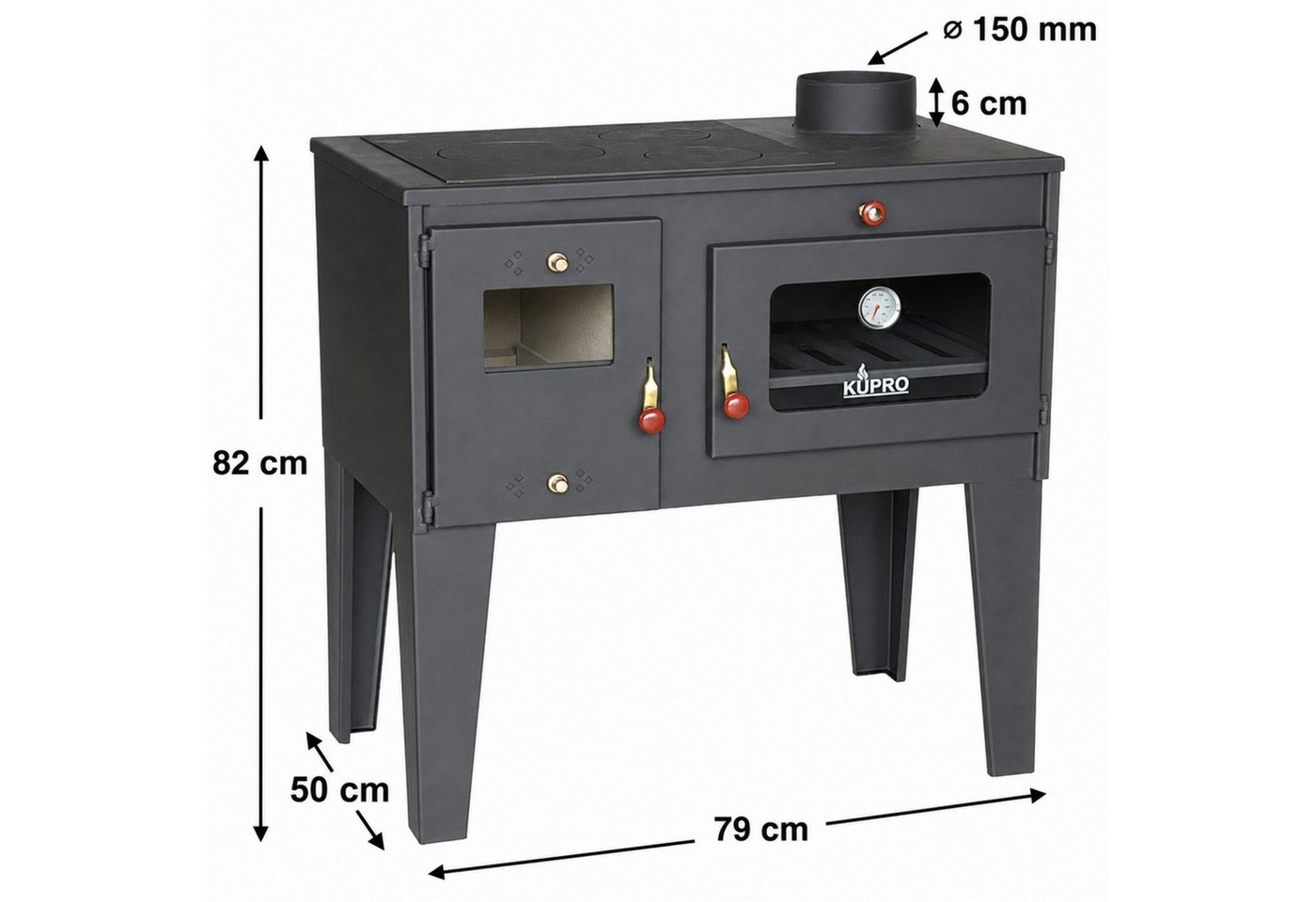 Kupro Email Ltd Kaminofen Kaminofen mit Backfach und Herdplatte Alegra Mehrfachbelegung Holz – Bild 2 von 5