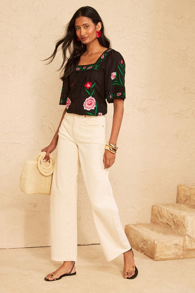 Love & Roses Kurzarmbluse Love & Roses bestickte Bluse mit Carrée-Ausschnitt (1-tlg) – Bild 4 von 4