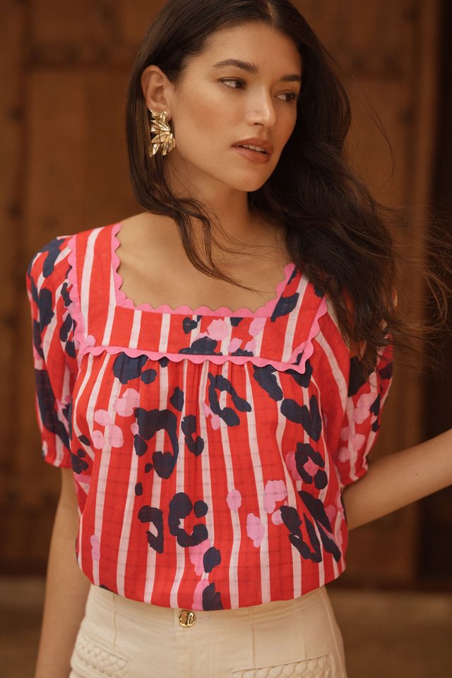Love & Roses Kurzarmbluse Love & Roses Bluse mit Puffärmeln (1-tlg) – Bild 5 von 5