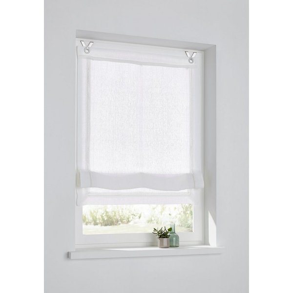 Kutti Raffrollo Hedda, mit Hakenaufhängung, ohne Bohren, freihängend, mit Fensterhaken, 100 % Leinen, mit Hohlsaum, halbtransparent