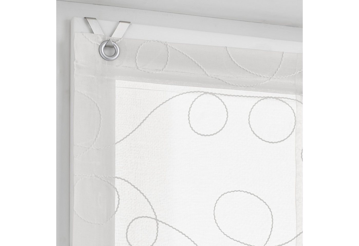 Kutti Raffrollo Jasmin, mit Hakenaufhängung, ohne Bohren, einfarbig, bestickt, matt, Polyester, pflegeleicht, mit Fensterhaken – Bild 2 von 5