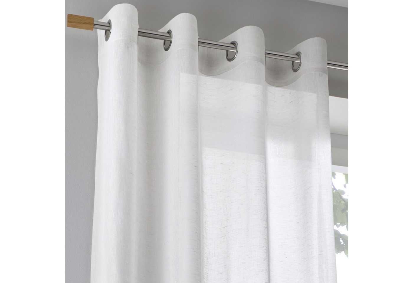 Kutti Vorhang Brondby (1 St), Ösen, halbtransparent, Leinenstruktur, Landhausgardine Leinenoptik Natur – Bild 2 von 4