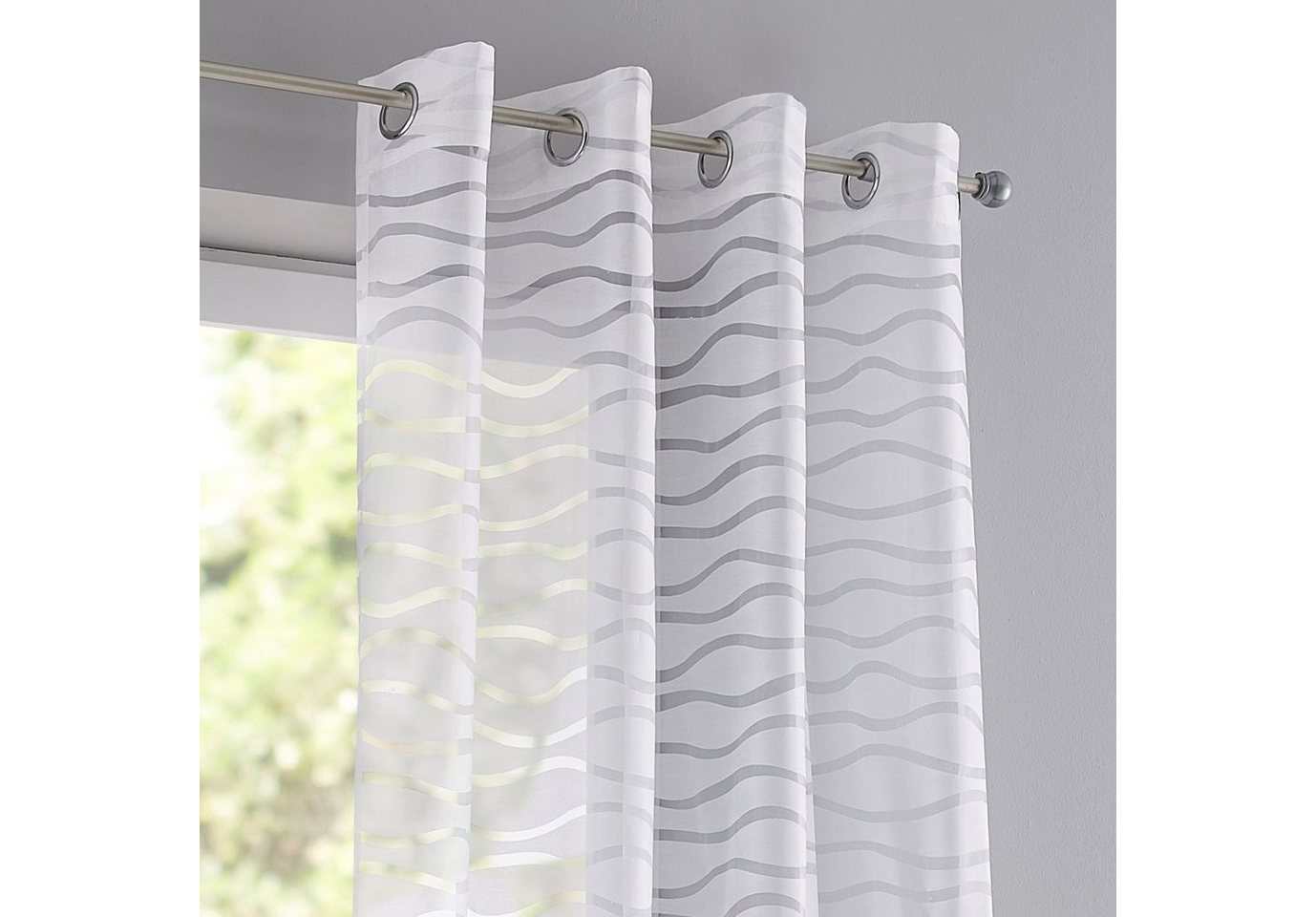 Kutti Vorhang Enya, 1 Stück, Ösen, halbtransparent (1 St), Ösen, halbtransparent, Ausbrenner, modernes Design – Bild 2 von 5
