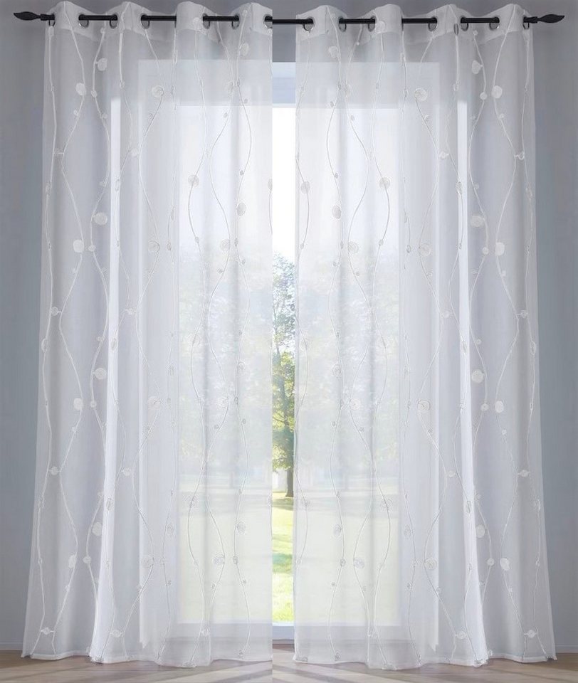 Kutti Vorhang Nelly (1 St), Ösen, halbtransparent, Voile, mit praktischen Ösen, halbtransparent, modern bestickt Kreise grau – Bild 2 von 3