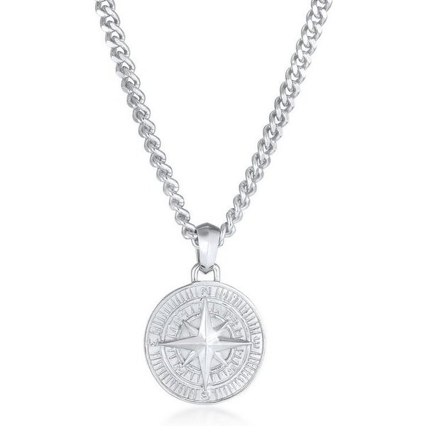 Kuzzoi Kette mit Anhänger Herren Panzerkette Kompass Maritim 925er Silber, Kompass