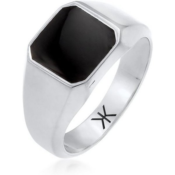 Kuzzoi Siegelring Herren Siegelring Emaille Schwarz Basic 925 Silber