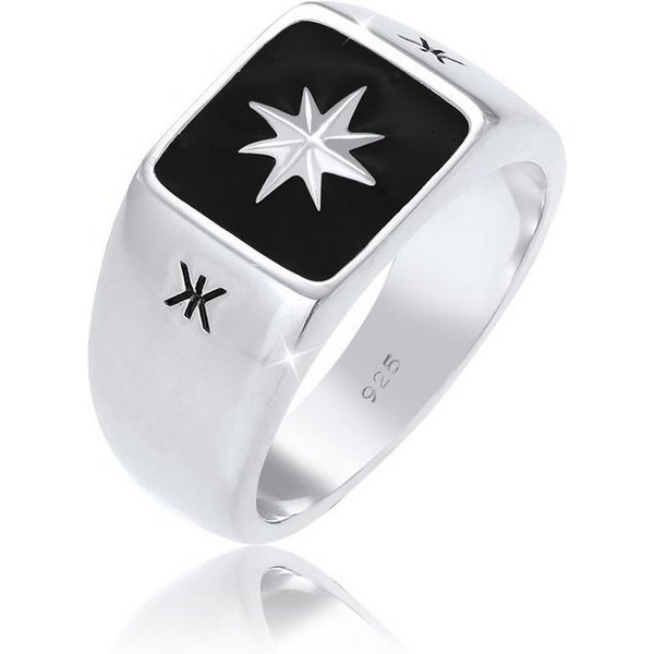 Kuzzoi Siegelring Herren Siegelring Emaille Stern Basic 925er Silber