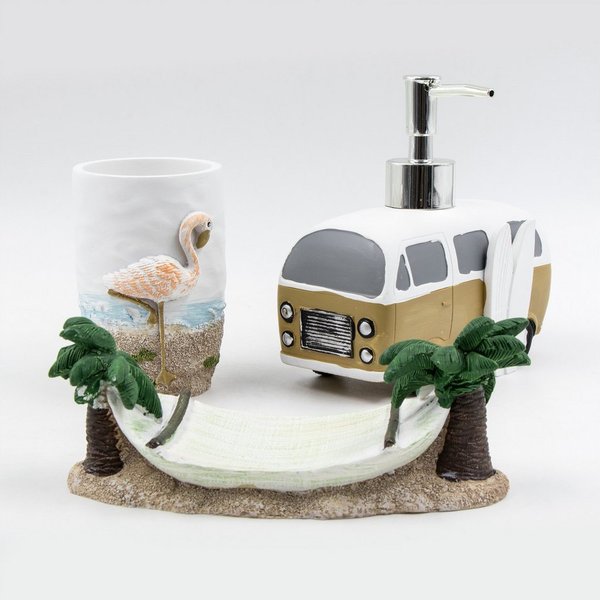 KVOTA Badaccessoire-Set 3-tlg. Badezimmer-Accessoires-Set "Malibu“ Seifenspender, Becher., Keramik, Handbemahlen