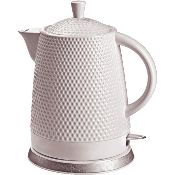 KVOTA Wasserkocher elektrisch,Keramik "Weißer Schwann" Noppen-Design, 1.5 l, 1500,00 W, Smartes-Keramik-Design