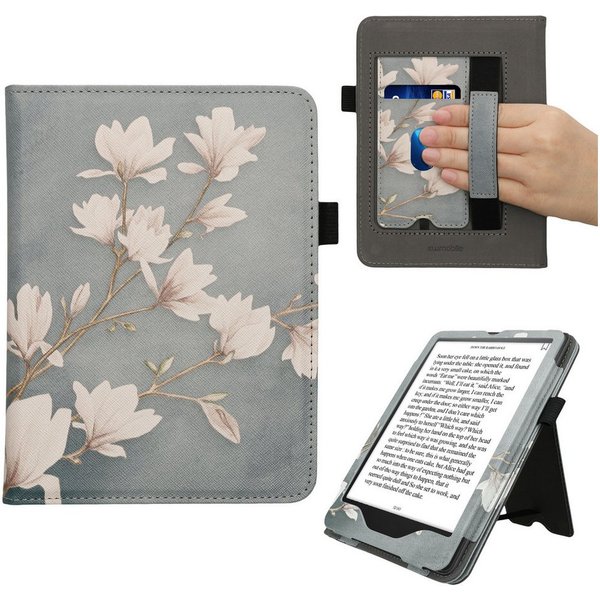 kwmobile E-Reader-Hülle Flip Schutzhülle für Amazon Kindle Paperwhite (2024)/Colorsoft, Handschlaufe - Cover Magnolien Design
