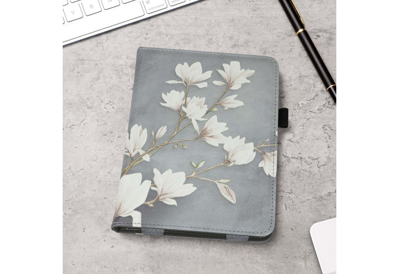 kwmobile E-Reader-Hülle Flip Schutzhülle für Amazon Kindle Paperwhite (2024)/Colorsoft, Handschlaufe - Cover Magnolien Design – Bild 3 von 5