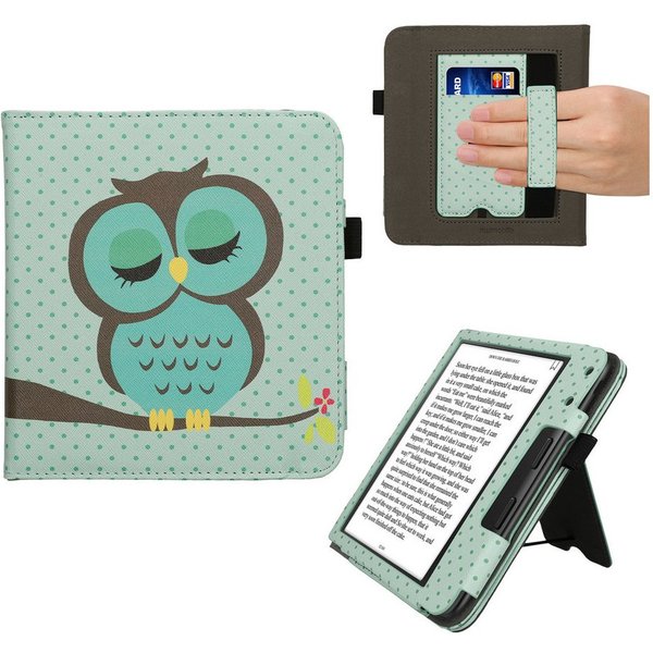 kwmobile E-Reader-Hülle Flip Schutzhülle für Kobo Kobo Libra Colour / Tolino Vision Color, Handschlaufe - Cover Eule Schlaf Design