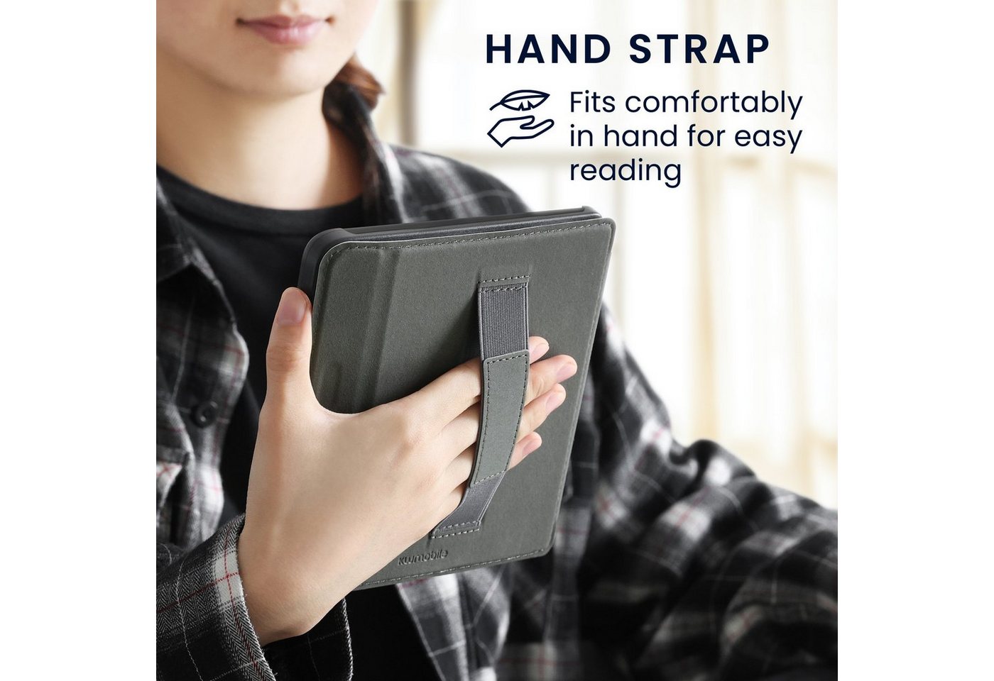 kwmobile E-Reader-Hülle Schutzhülle für Kobo Kobo Libra Colour / Tolino Vision Color Hülle, eReader Flip Case mit Handschlaufe und Auto Sleep Funktion – Bild 2 von 5
