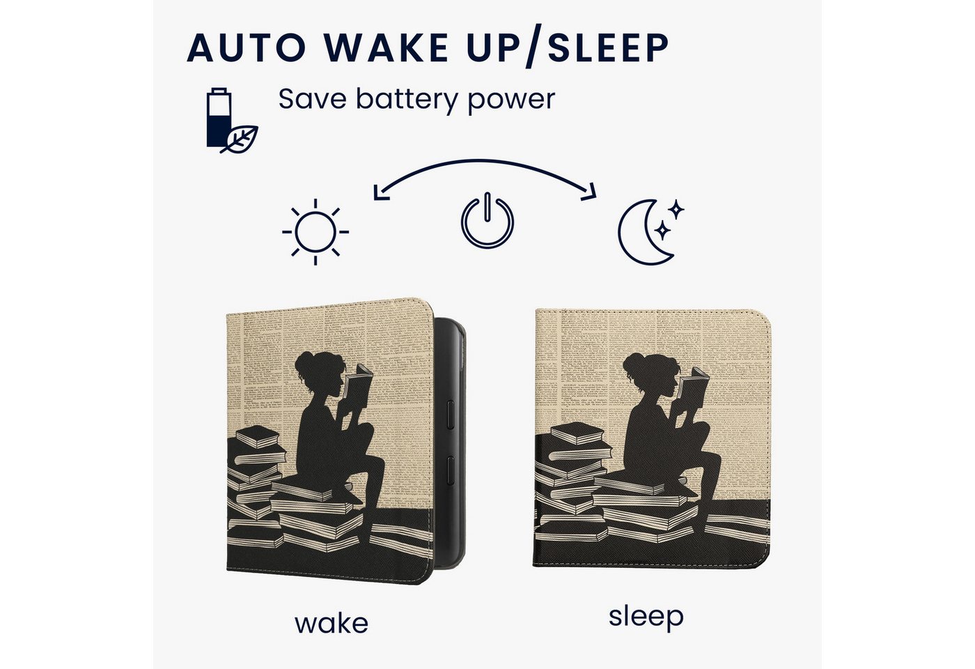 kwmobile E-Reader-Hülle Schutzhülle für Kobo Kobo Libra Colour / Tolino Vision Color Hülle, eReader Flip Case mit Handschlaufe und Auto Sleep Funktion – Bild 3 von 5