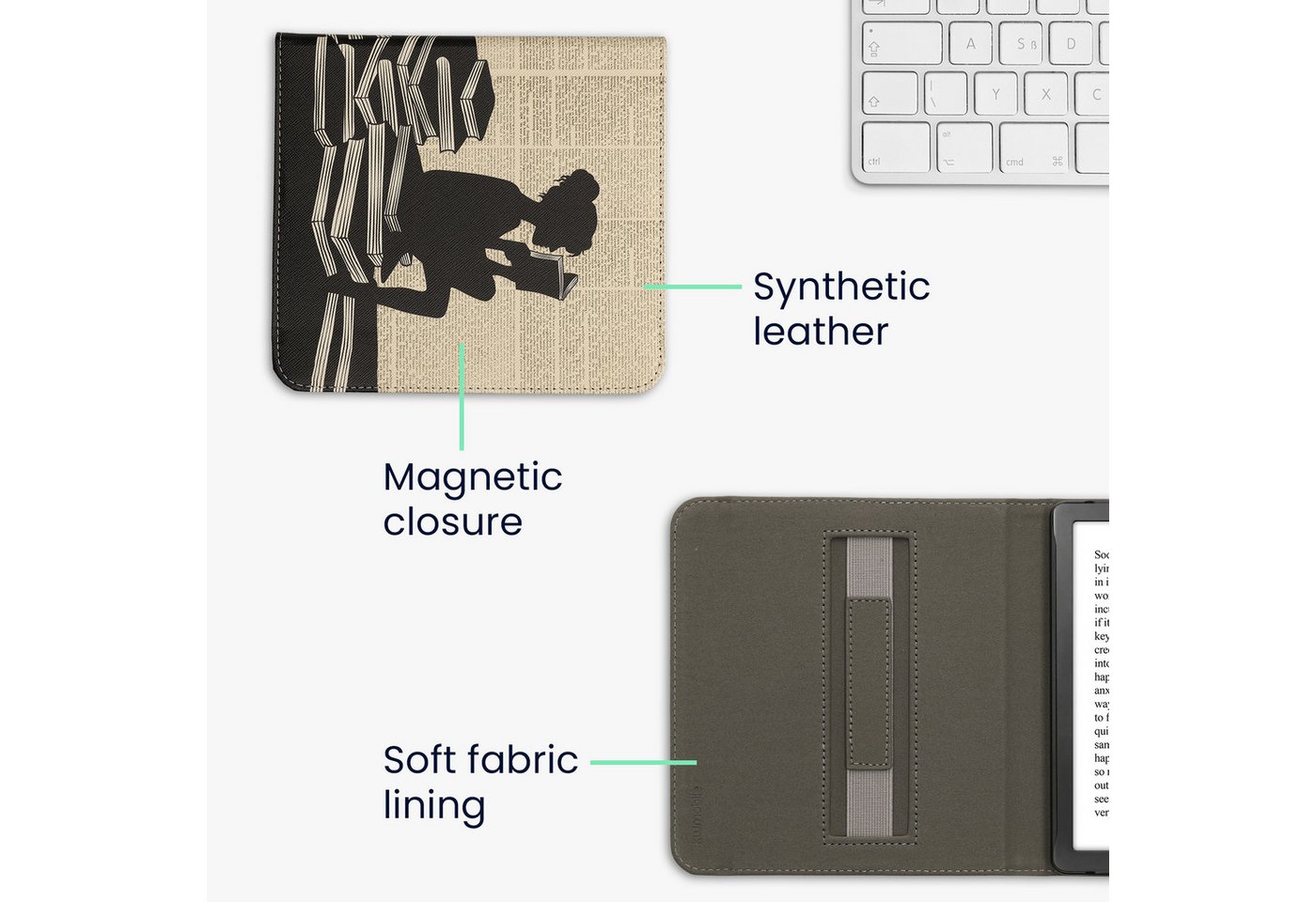 kwmobile E-Reader-Hülle Schutzhülle für Kobo Kobo Libra Colour / Tolino Vision Color Hülle, eReader Flip Case mit Handschlaufe und Auto Sleep Funktion – Bild 5 von 5